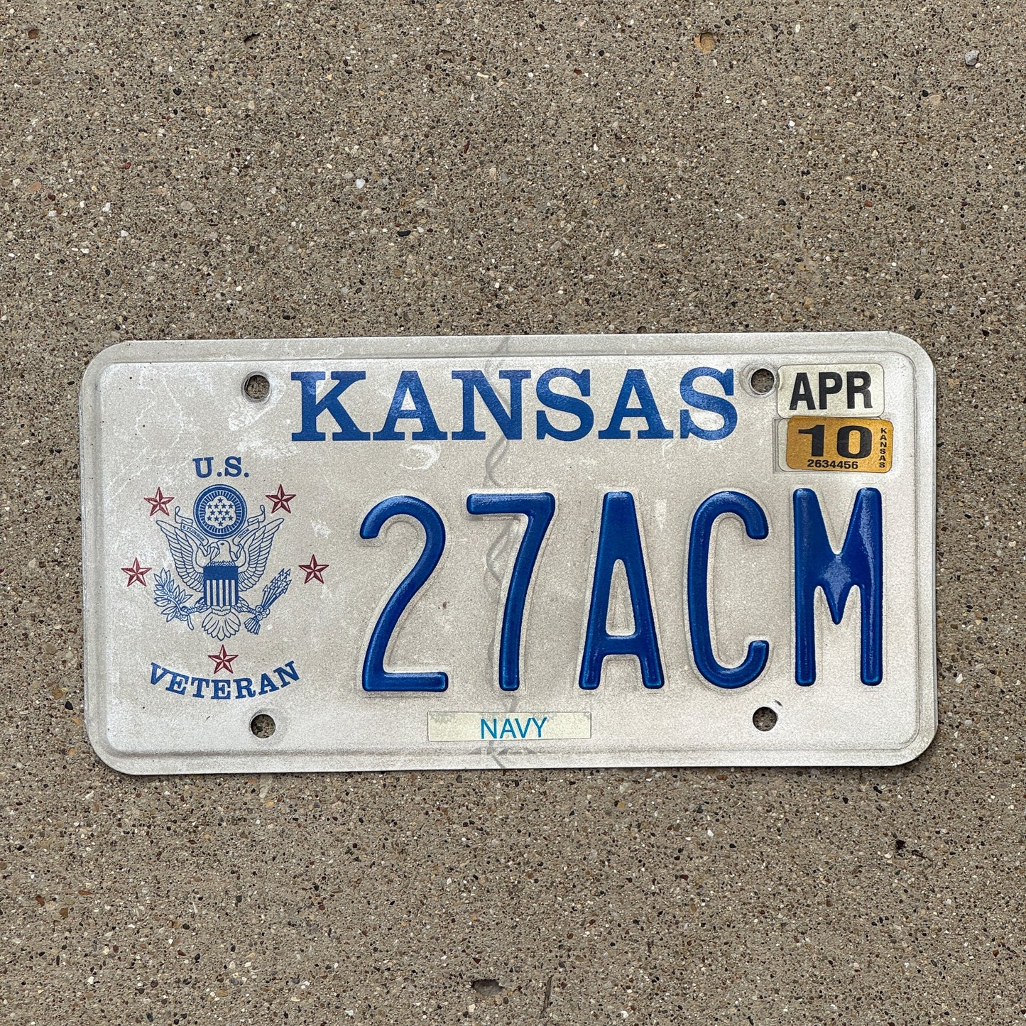 Photo of a 1998 2010 Kansas Military License Plate Auto Tag Garage Decor Vintage Military Navy 27 ACM