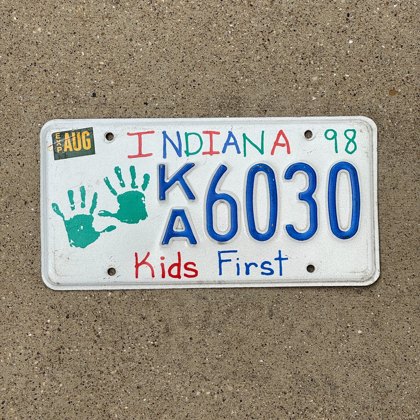 Photo of a 1998 Indiana Graphic / Specialty License Plate Auto Tag Garage Decor Vintage Kids First KA 6030