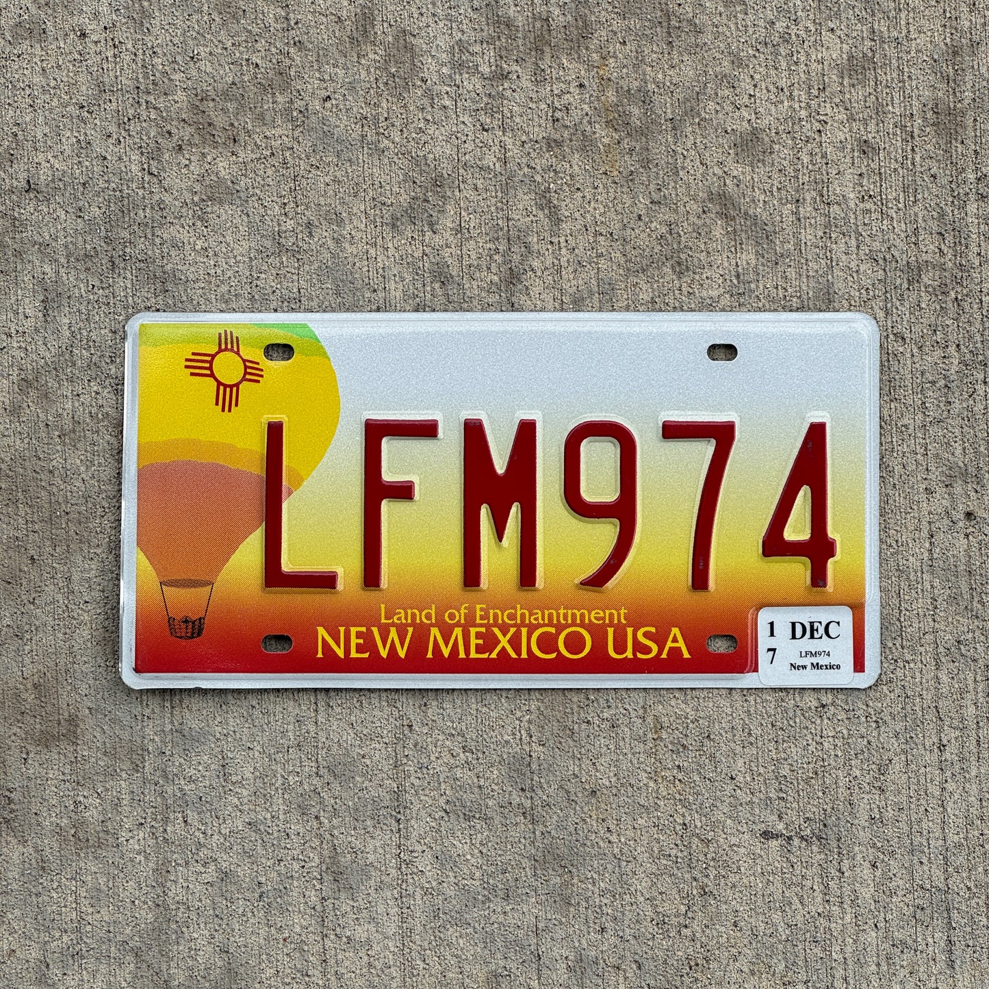 Photo of a 1999 2017 New Mexico License Plate Auto Tag Garage Decor Vintage Hot Air Balloon LFM 974 with original patina