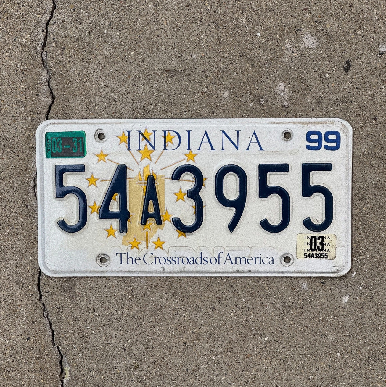 Photo of a 1999 Indiana License Plate Auto Tag Garage Decor 54 A 3955