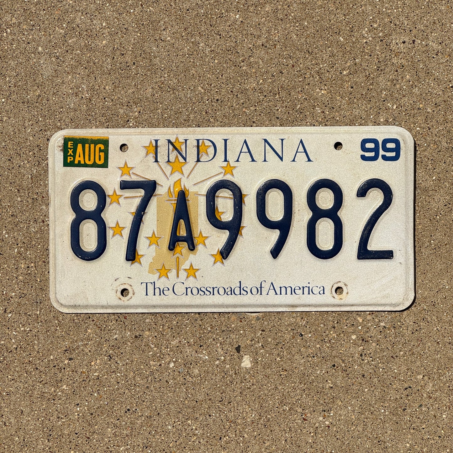 Photo of a 1999 Indiana License Plate Auto Tag Garage Decor Vintage 87 A 9982