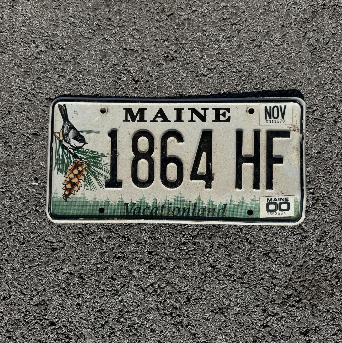 Photo of a 1999 Maine License Plate Auto Tag Garage Decor Vintage Chickadee Bird 1864 HF