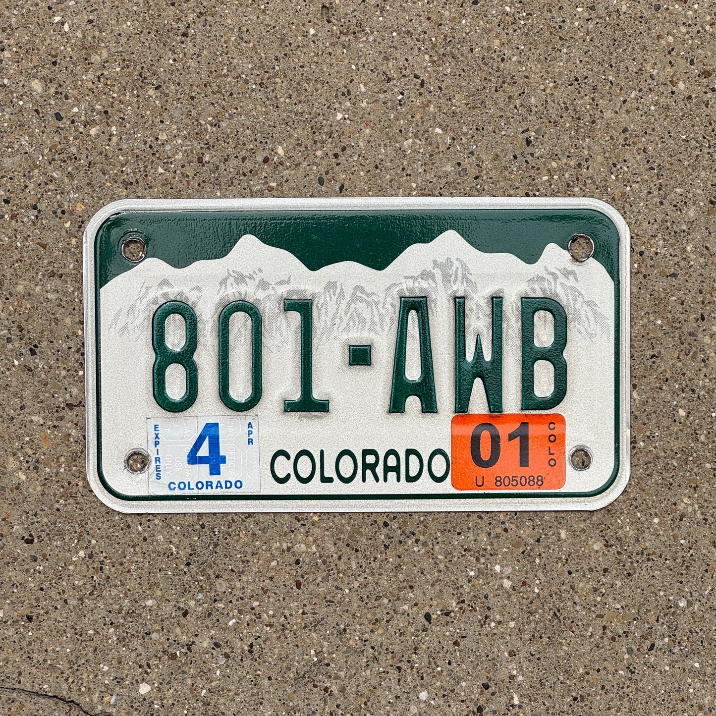 Photo of a 2000 2001 Colorado Motorcycle License Plate Auto Tag Garage Decor Vintage 801 AWB