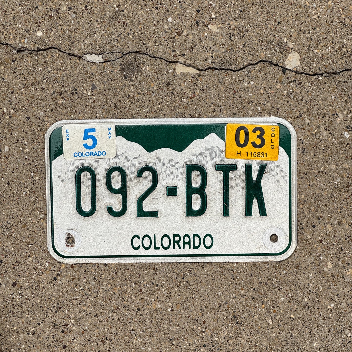 Photo of a 2000 2003 Colorado Motorcycle License Plate Auto Tag Garage Decor Vintage 092 BTK