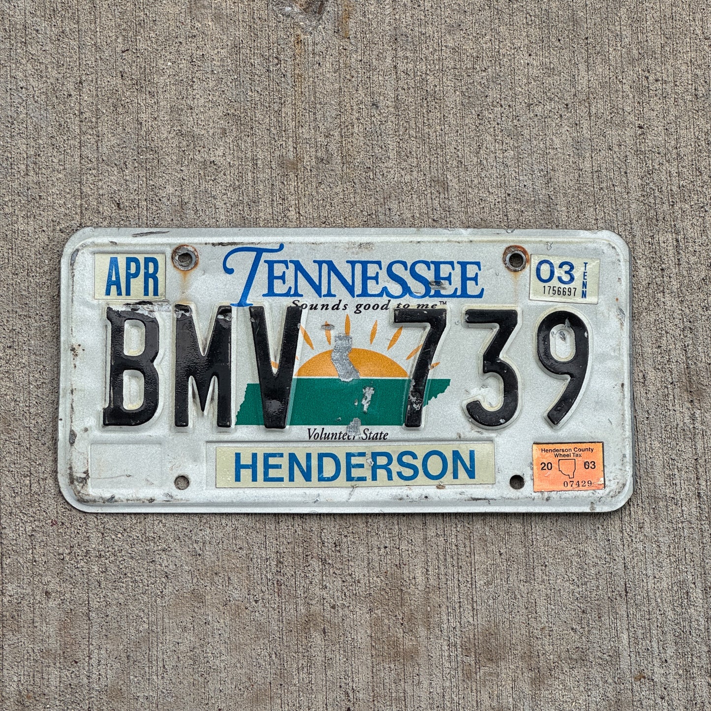 Photo of a 2000 2003 Tennessee License Plate Auto Tag Garage Decor Vintage BMV 739 with original patina