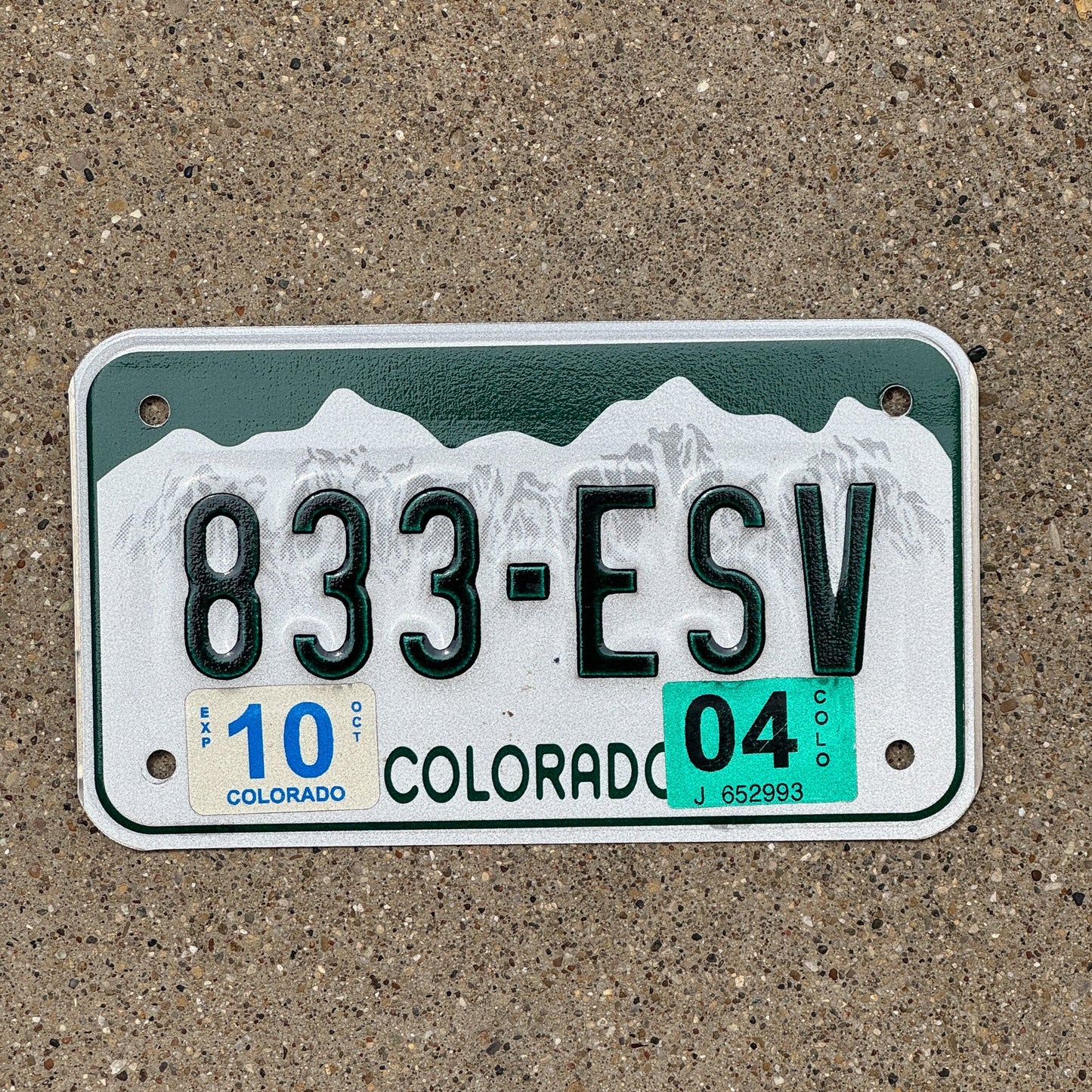 Photo of a 2000 2004 Colorado Motorcycle License Plate Auto Tag Garage Decor Vintage 833 ESV