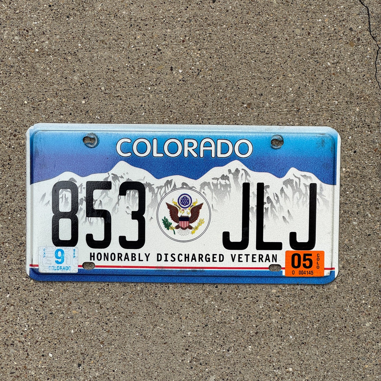 Photo of a 2000 2005 Colorado Military License Plate Auto Tag Garage Decor Vintage Honorably Discharged Veteran 853 JLJ