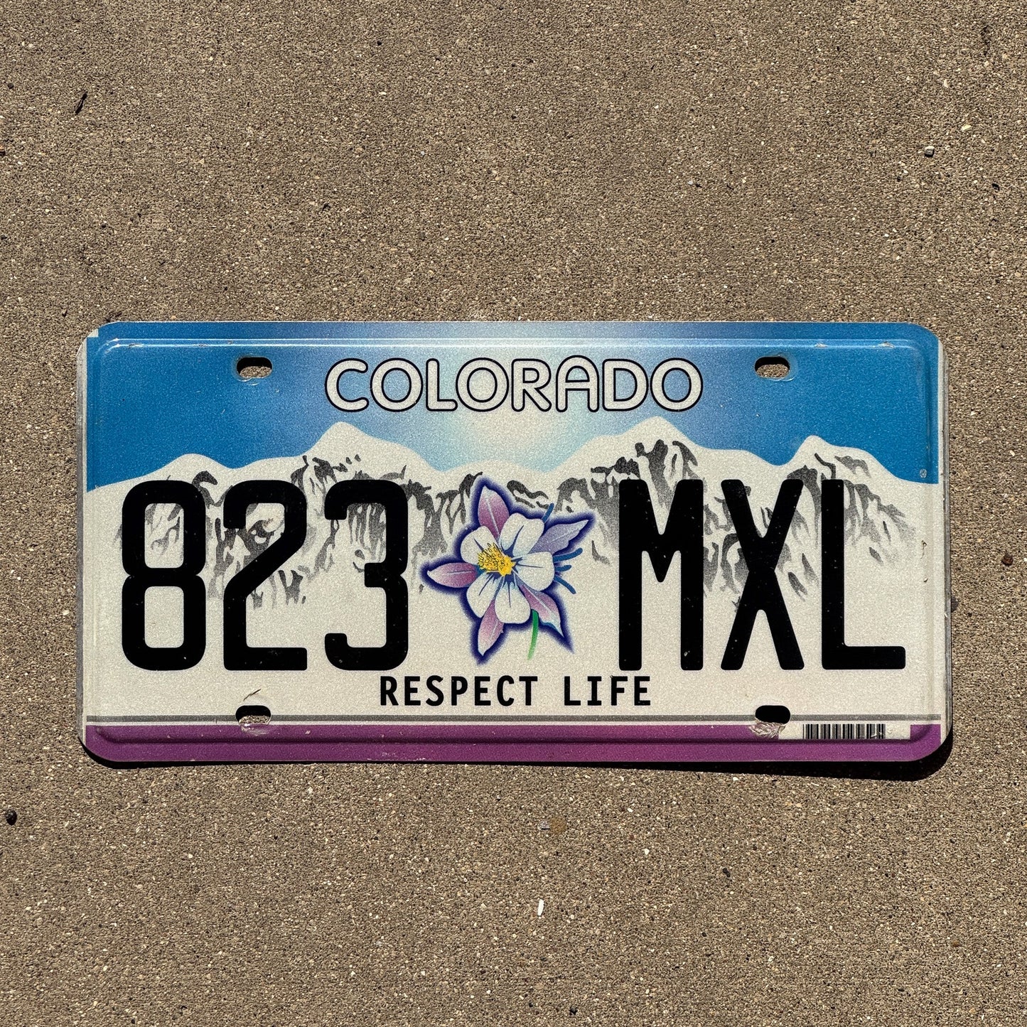 Photo of a 2000 Colorado Graphic / Specialty License Plate Auto Tag Garage Decor Vintage Respect Life Columbine Flower 823 MXL