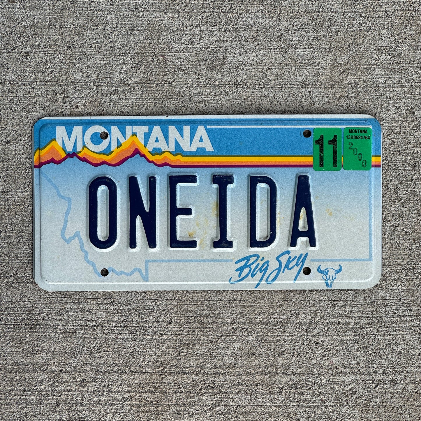 Photo of a 2000 Montana Vanity License Plate Auto Tag Garage Decor Vintage Native American Indian Tribe ONEIDA