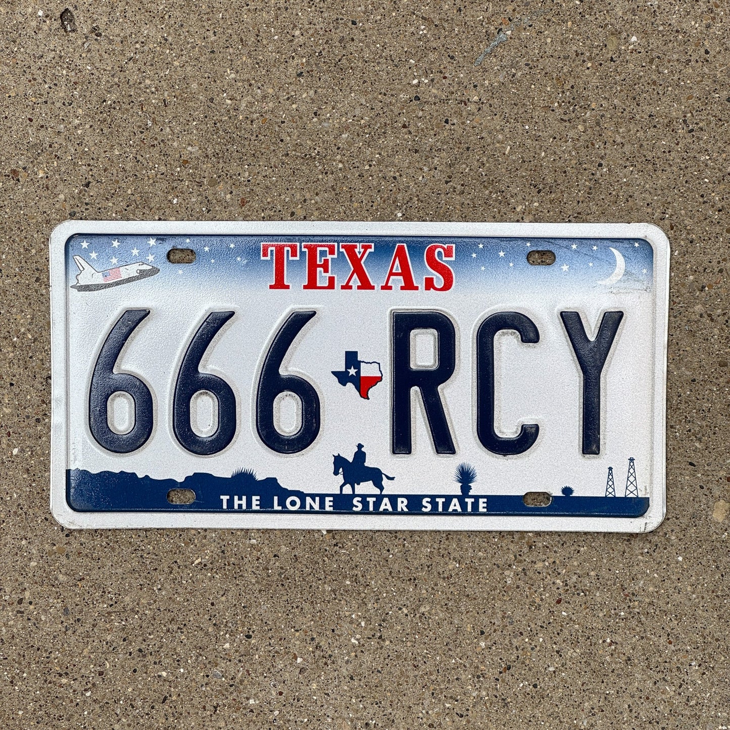 Photo of a 2000 Texas License Plate Auto Tag Garage Decor Vintage 666 Repeat Devil Evil 666 RCY