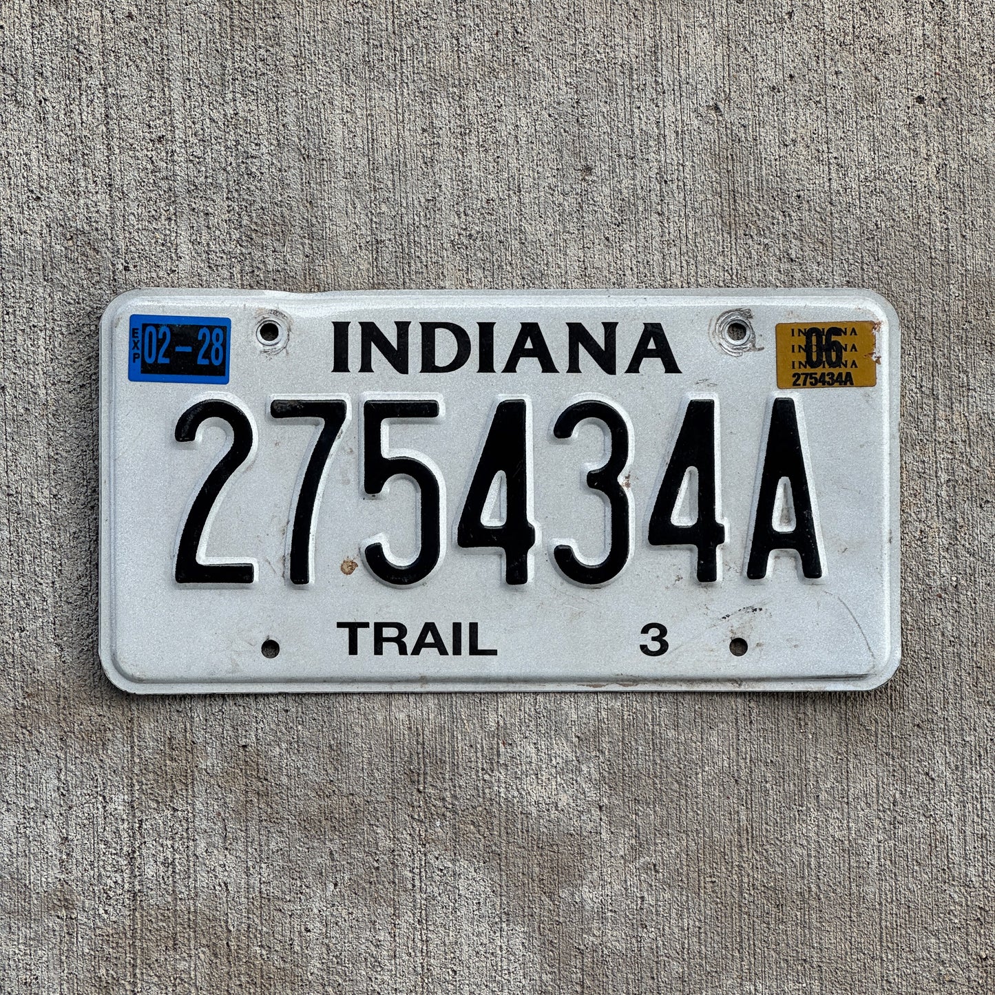 Photo of a 2001 2006 Indiana Trailer License Plate Auto Tag Garage Decor Vintage 275434 A with original patina
