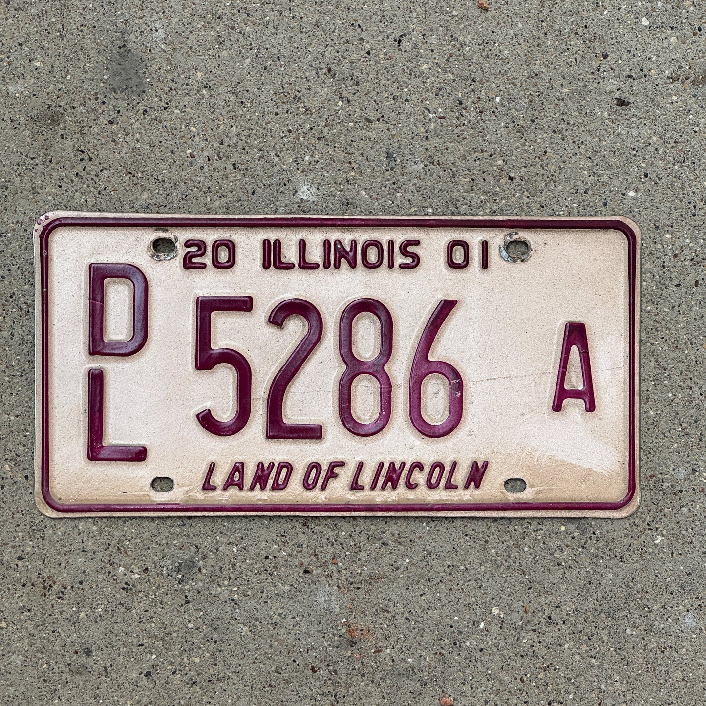Photo of a 2001 Illinois Dealer License Plate Auto Tag 2 Vintage Garage 5286 A with original patina
