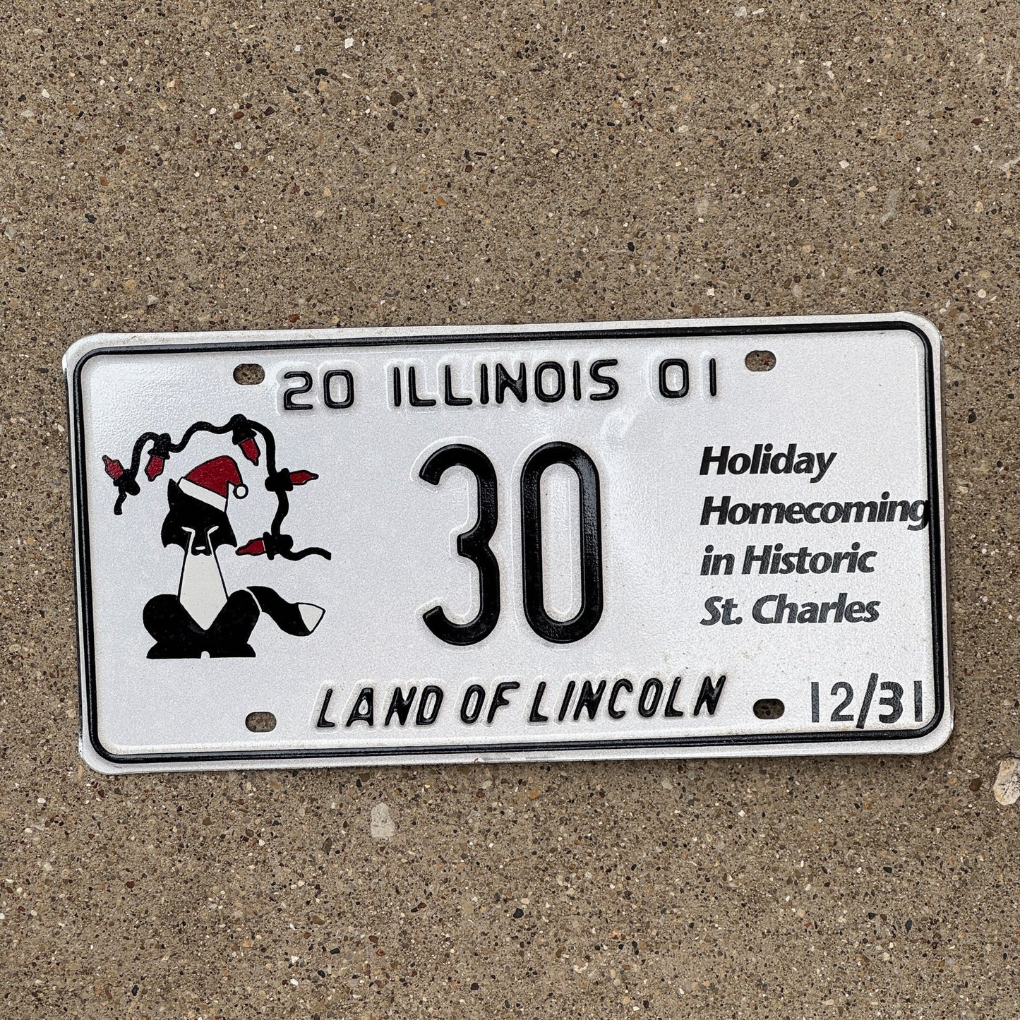 Photo of a 2001 Illinois EVENT License Plate Auto Tag Garage Decor Vintage St Charles Christmas 30