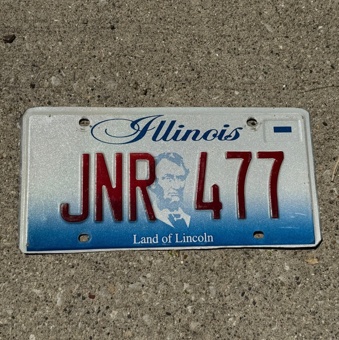 Photo of a 2001 Illinois License Plate Auto Tag Garage Decor Vintage Initials Name JNR 477