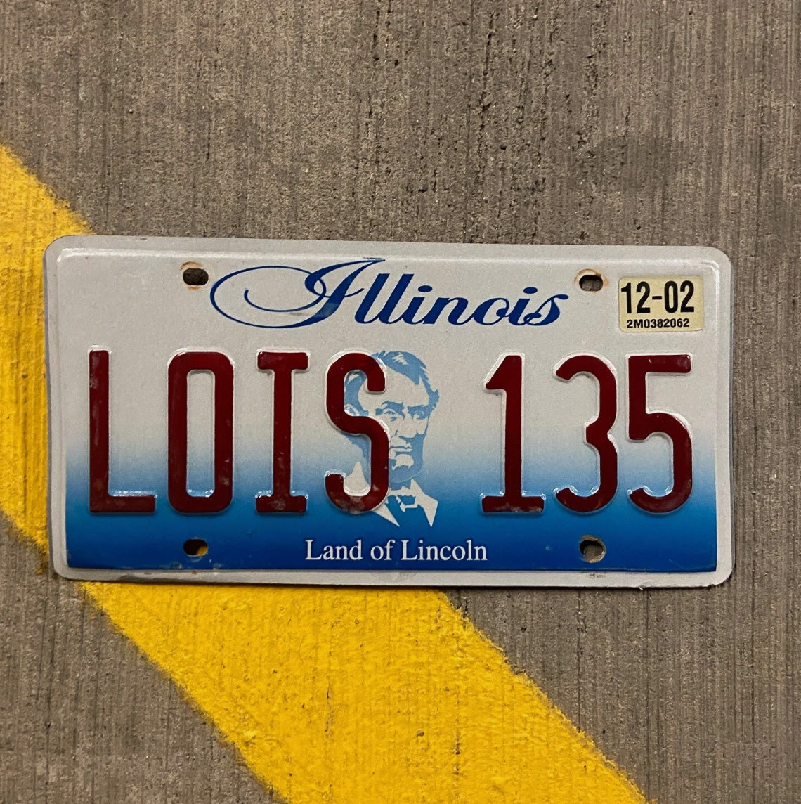Photo of a 2001 Illinois Vanity License Plate Auto Tag 2 Garage Decor Name Wife LOUS 135