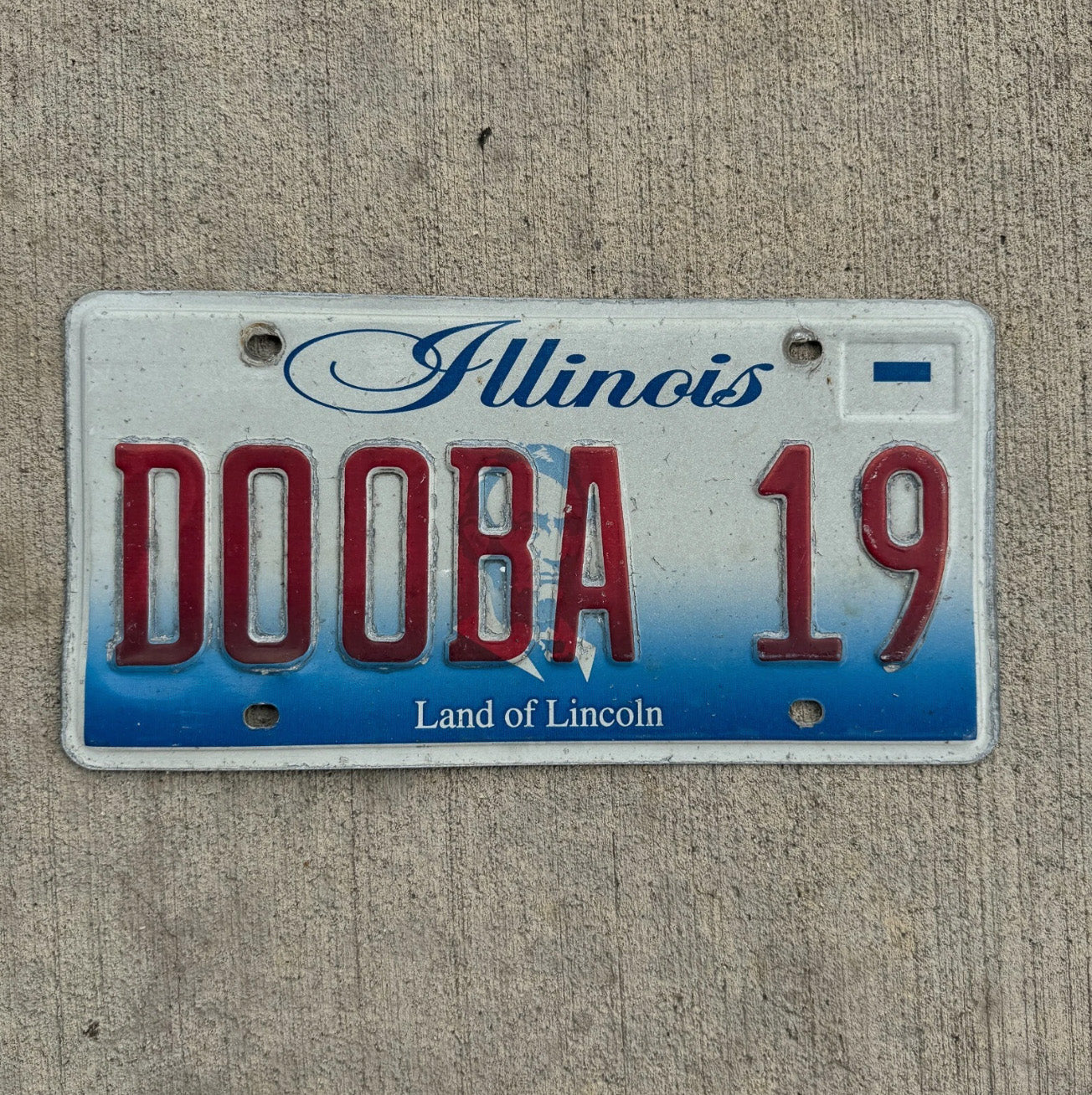 Photo of a 2001 Illinois Vanity License Plate Auto Tag 2 Garage Decor Personalized DOOBA 19