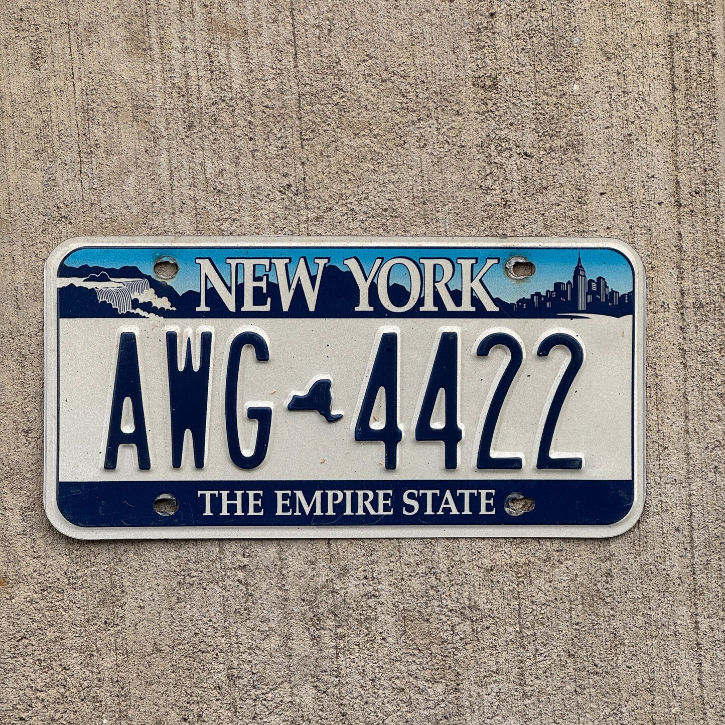 Photo of a 2001 New York License Plate Auto Tag Garage Decor Vintage AWG 4422