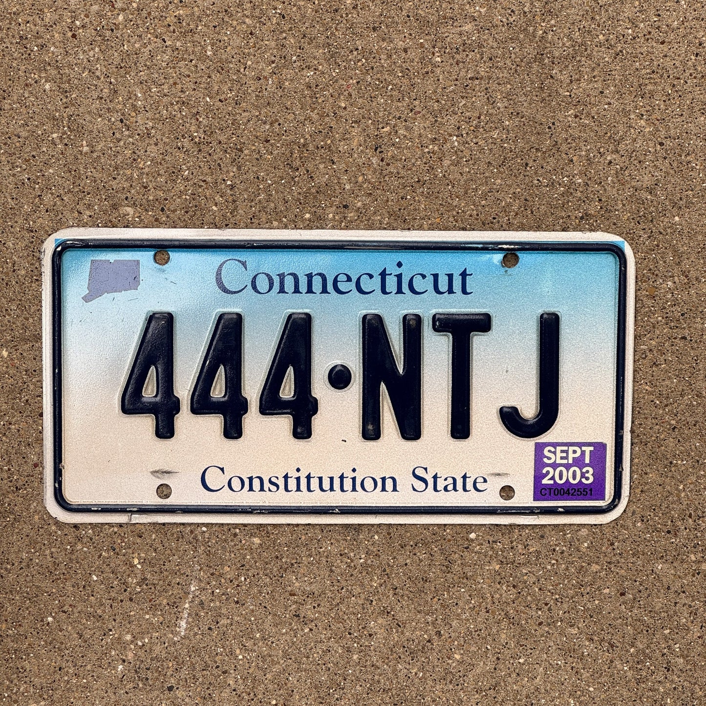 Photo of a 2002 2003 Connecticut License Plate Auto Tag Garage Decor Vintage Repeat Repeating 444 NTJ