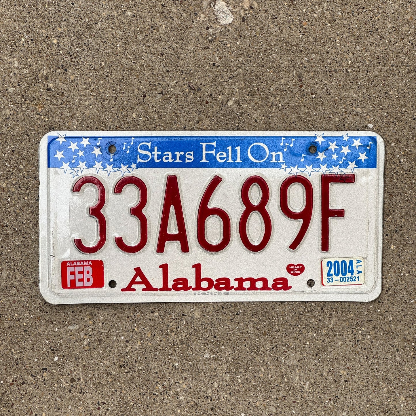 Photo of a 2002 2004 Alabama License Plate Auto Tag Garage Decor Vintage Stars Fell On 33 A 689 F