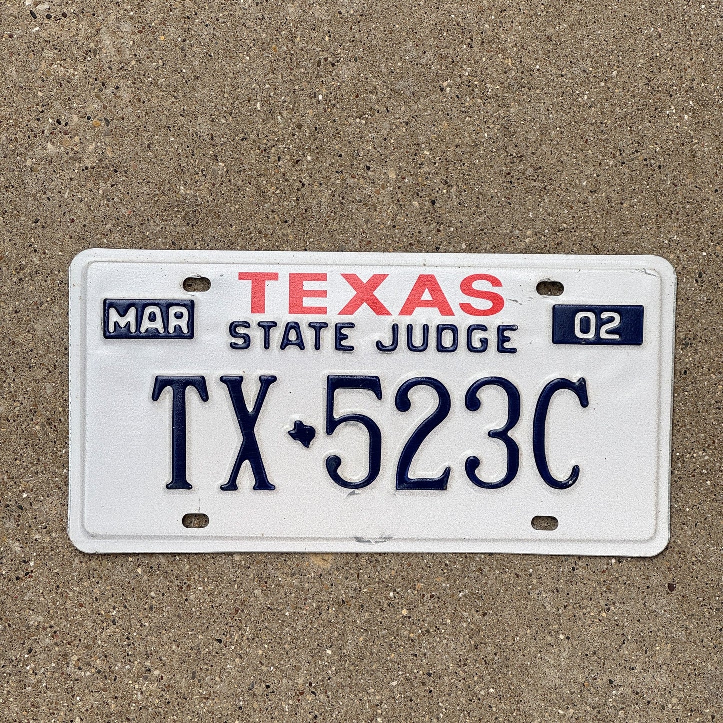 Photo of a 2002 Texas STATE JUDGE License Plate Auto Tag Garage Decor Vintage TX 523 C
