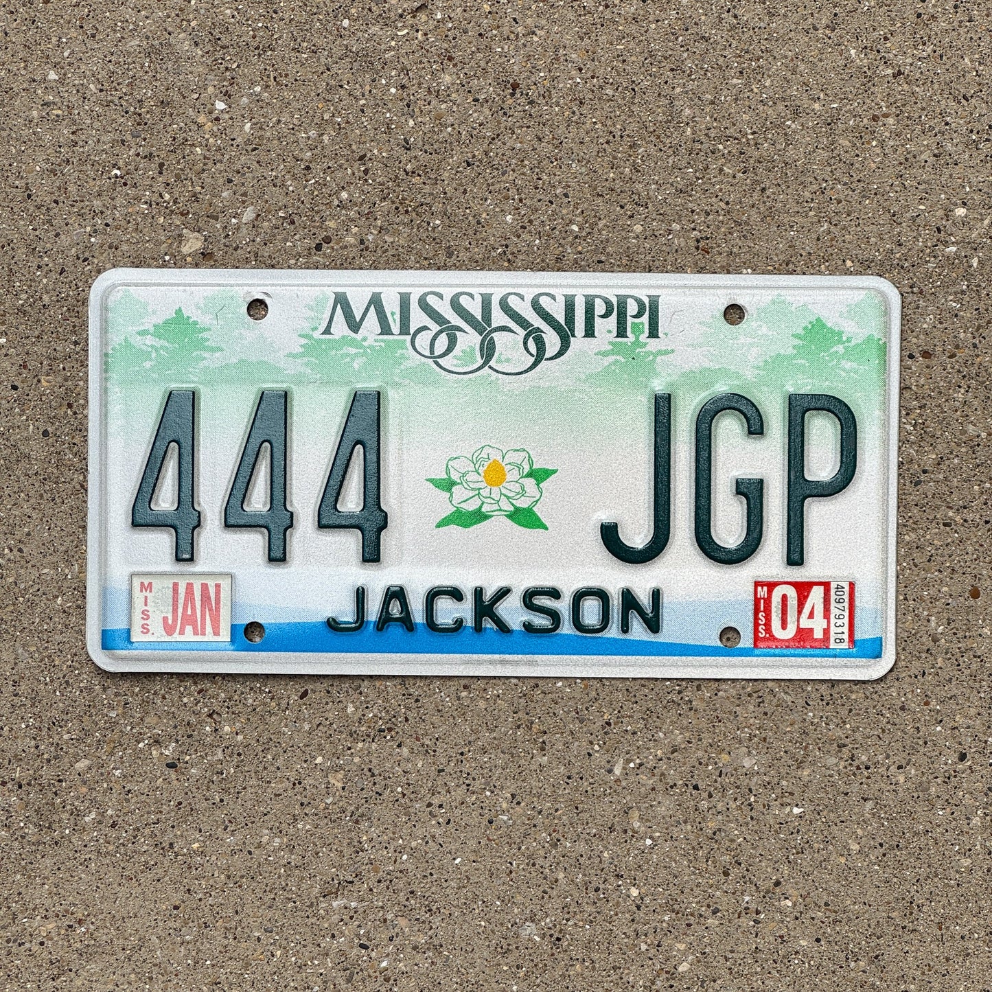Photo of a 2003 2004 Mississippi License Plate Auto Tag Garage Decor Vintage Repeat Repeating 444 JGP
