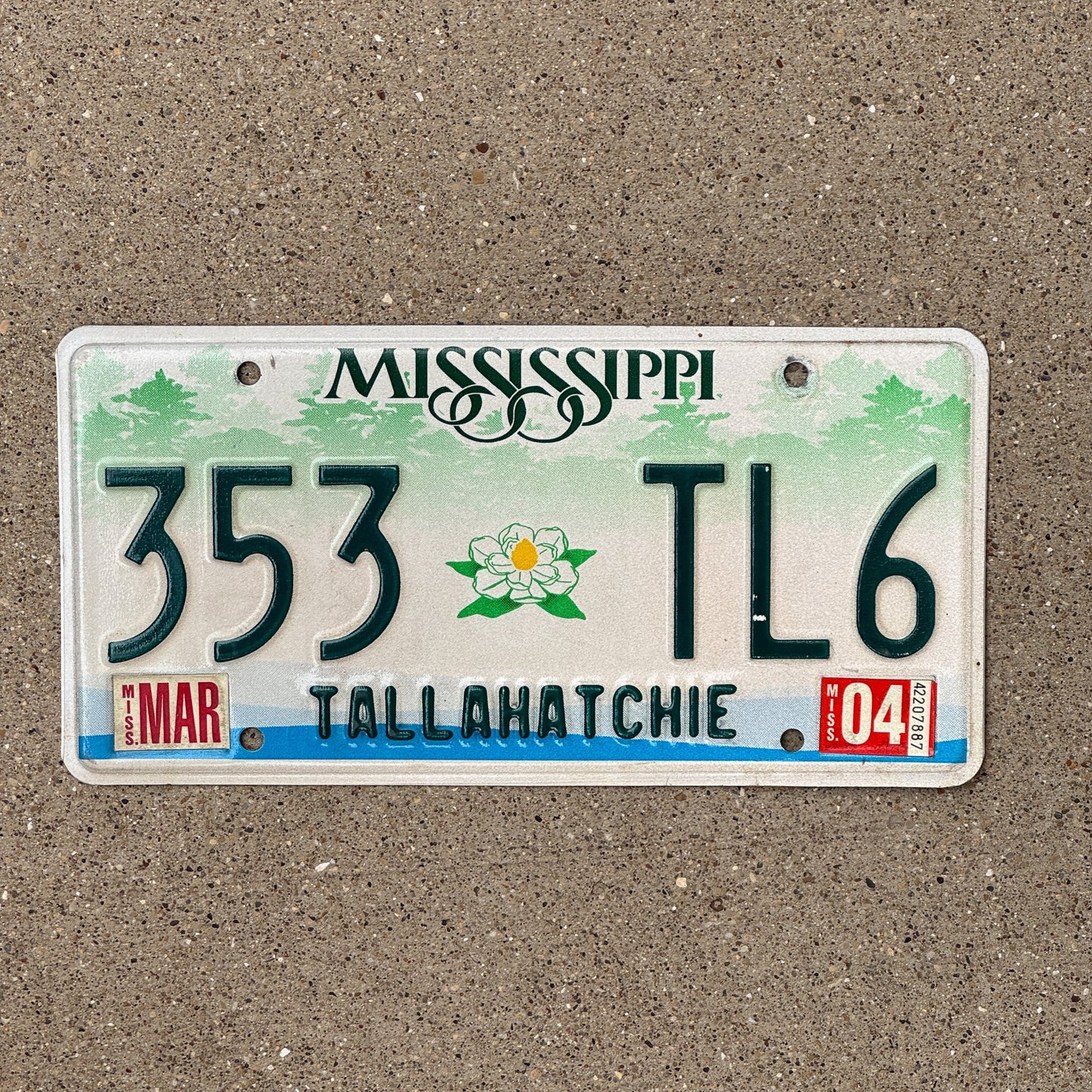 Photo of a 2003 2004 Mississippi License Plate Auto Tag Garage Decor Vintage Tallahatchie County 353 TL 6