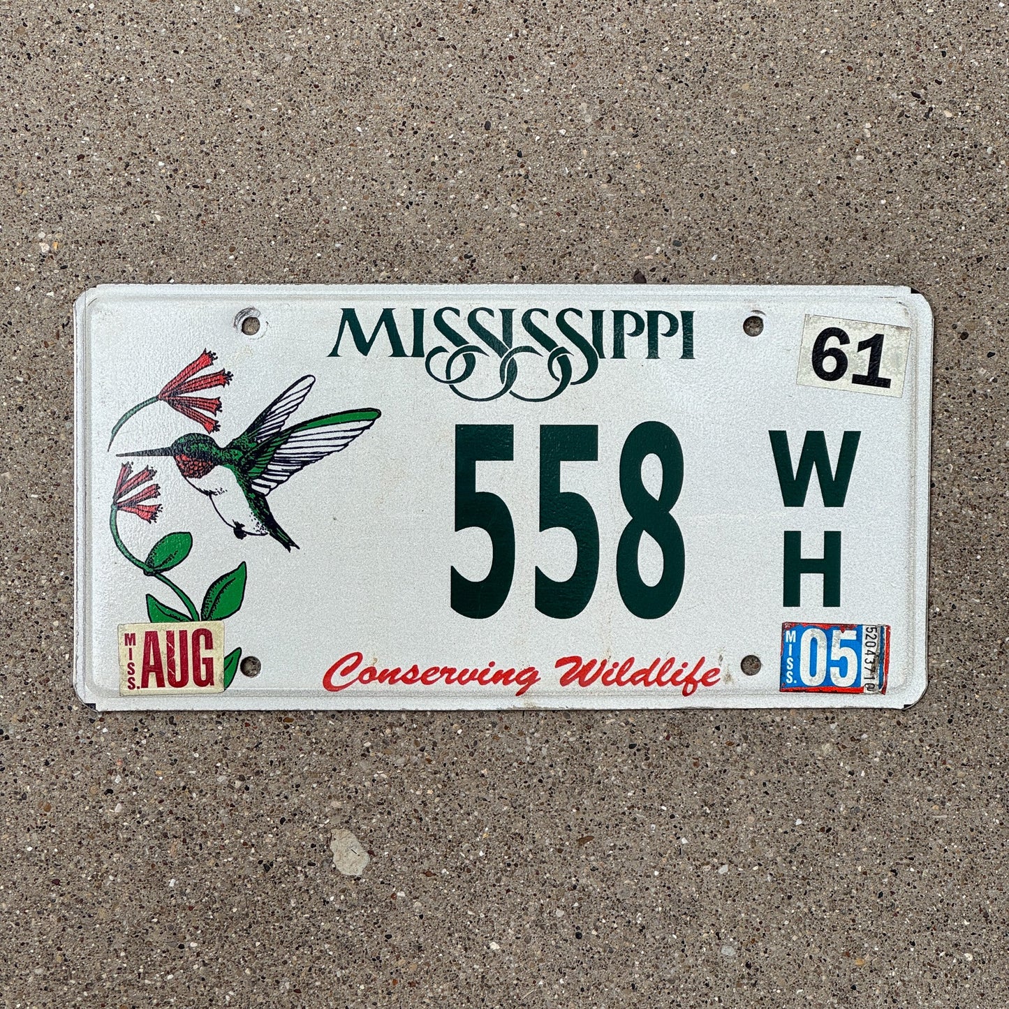 Photo of a 2003 2005 Mississippi Conservation License Plate Auto Tag Garage Decor Vintage Bird Hummingbird 558 WH