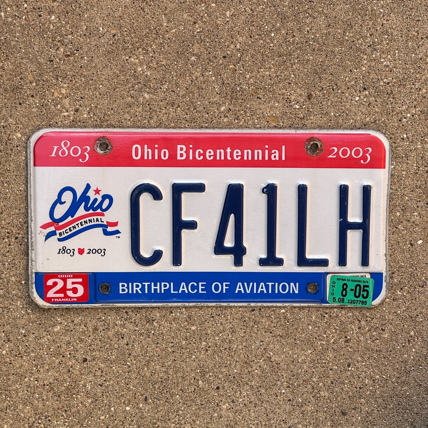 Photo of a 2003 2005 Ohio License Plate Auto Tag Garage Decor Vintage Bicentennial CF41LH