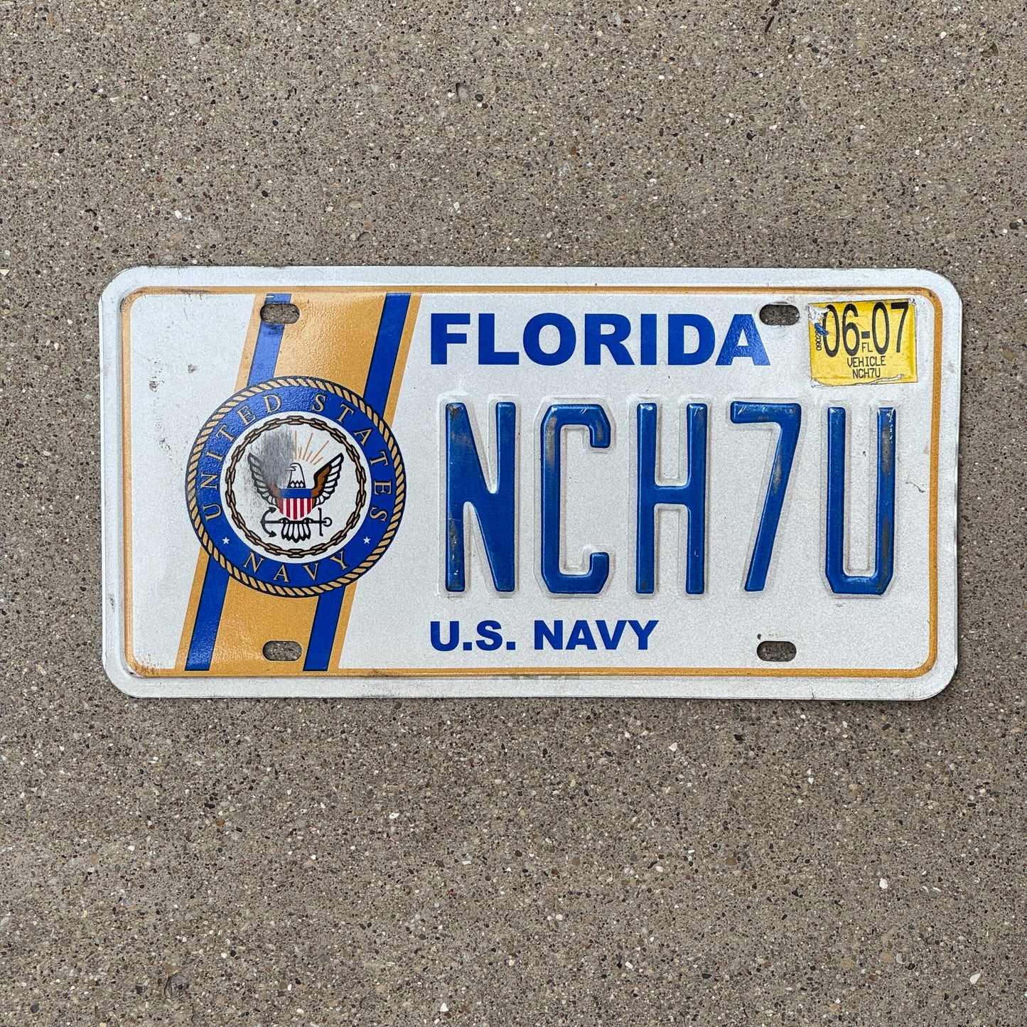 Photo of a 2003 2007 Florida Navy License Plate Auto Tag Garage Decor Vintage Military Naval NCH 7 U