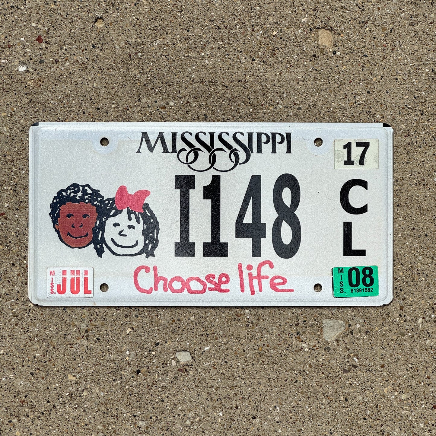 Photo of a 2003 2008 Mississippi Graphic / Specialty License Plate Auto Tag Garage Decor Vintage Choose Life I 148