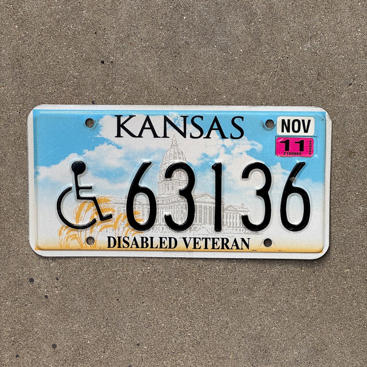 Photo of a 2003 2011 Kansas Disabled Veteran License Plate Auto Tag Garage Decor Vintage Palindrome Military 63136