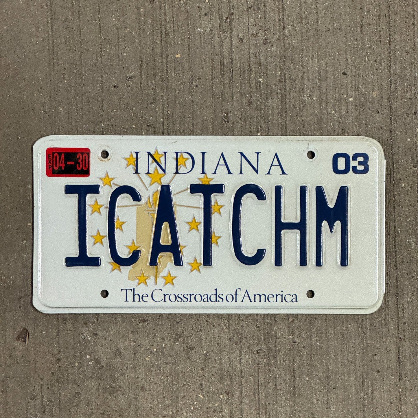 Photo of a 2003 Indiana Vanity License Plate Auto Tag Garage Decor Vintage I CATCHM