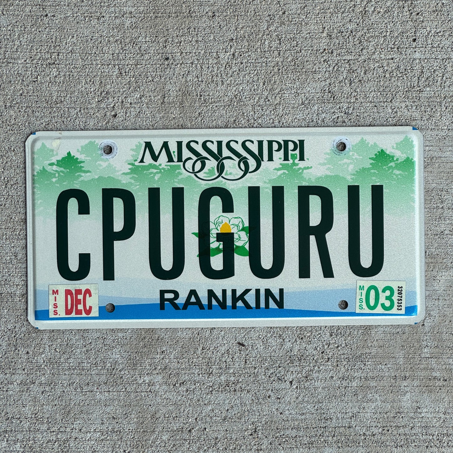 Photo of a 2003 Mississippi VANITY License Plate Auto Tag Garage Decor Vintage Computer Geek CPU GURU