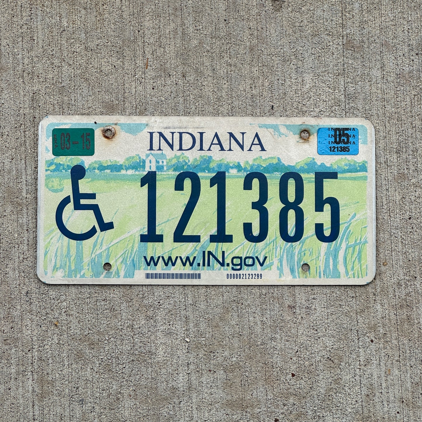 Photo of a 2004 2005 Indiana Handicap License Plate Auto Tag Garage Decor Vintage 121385 with original patina