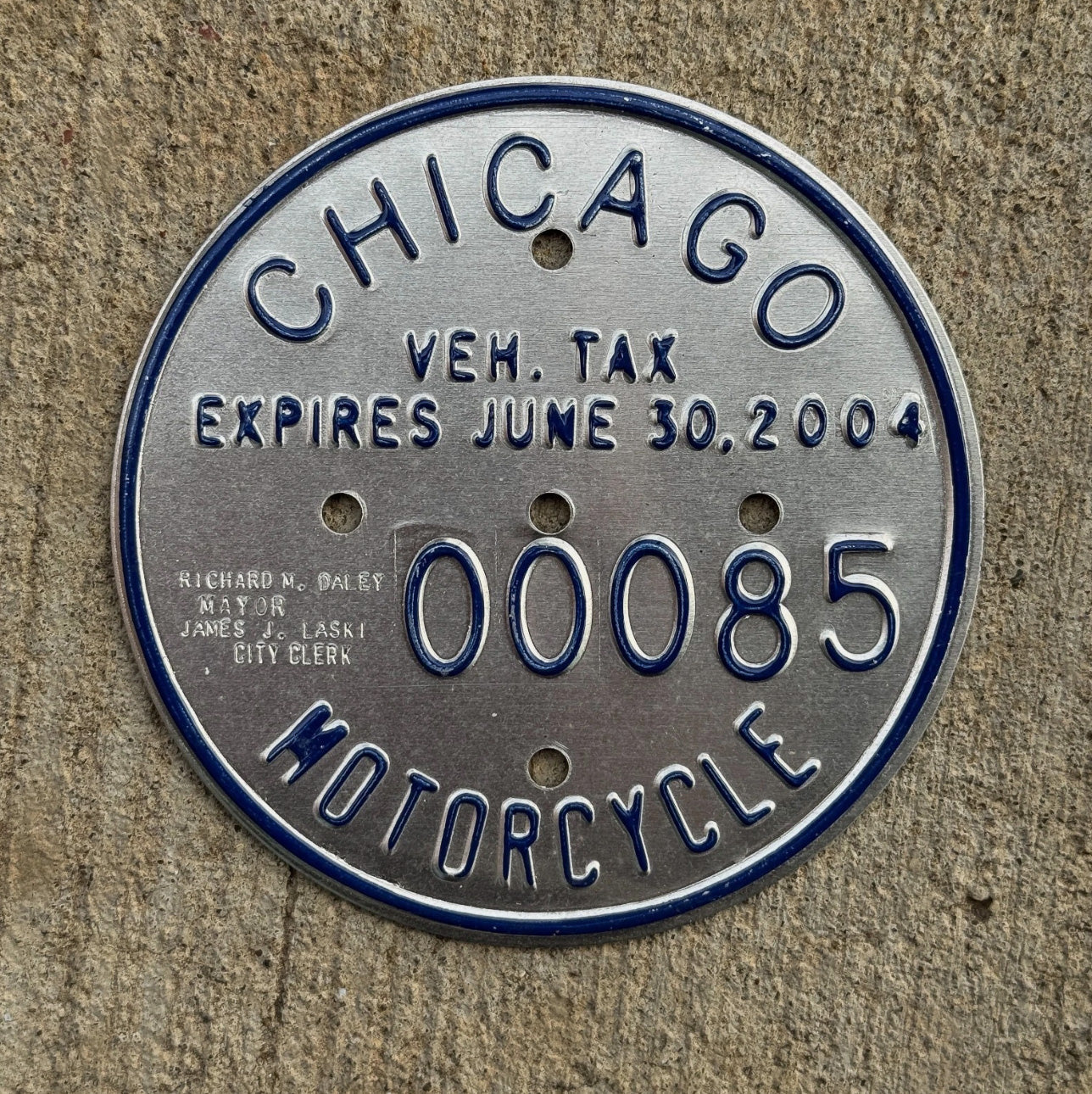 Photo of a 2004 Chicago MOTORCYCLE Tax Tag Disc Disk Medallion Auto Tag Garage Decor Vintage 00085