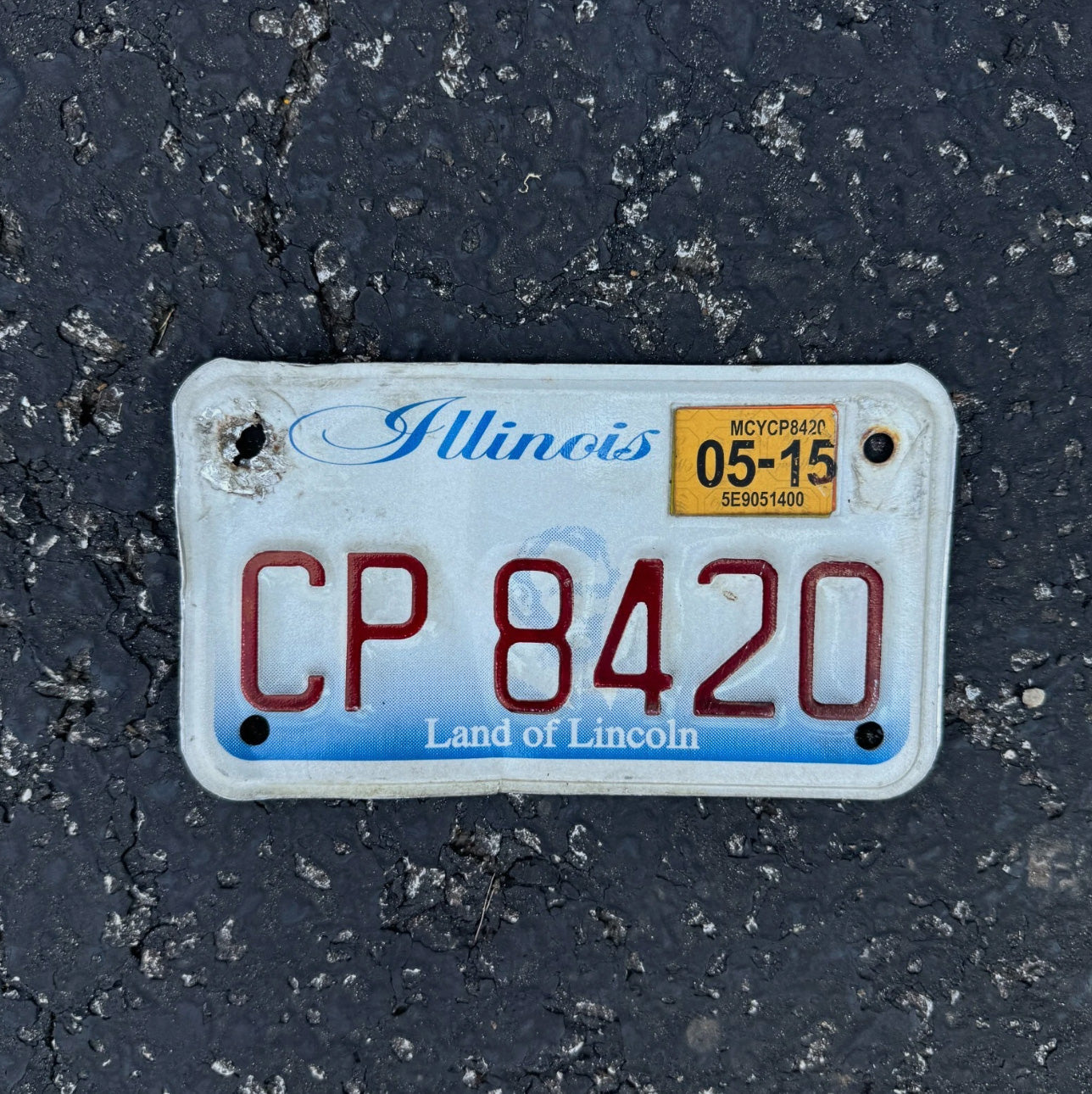 Photo of a 2004 Illinois Motorcycle License Plate Auto Tag Garage Decor Vintage Weed Smoke CP 8 420