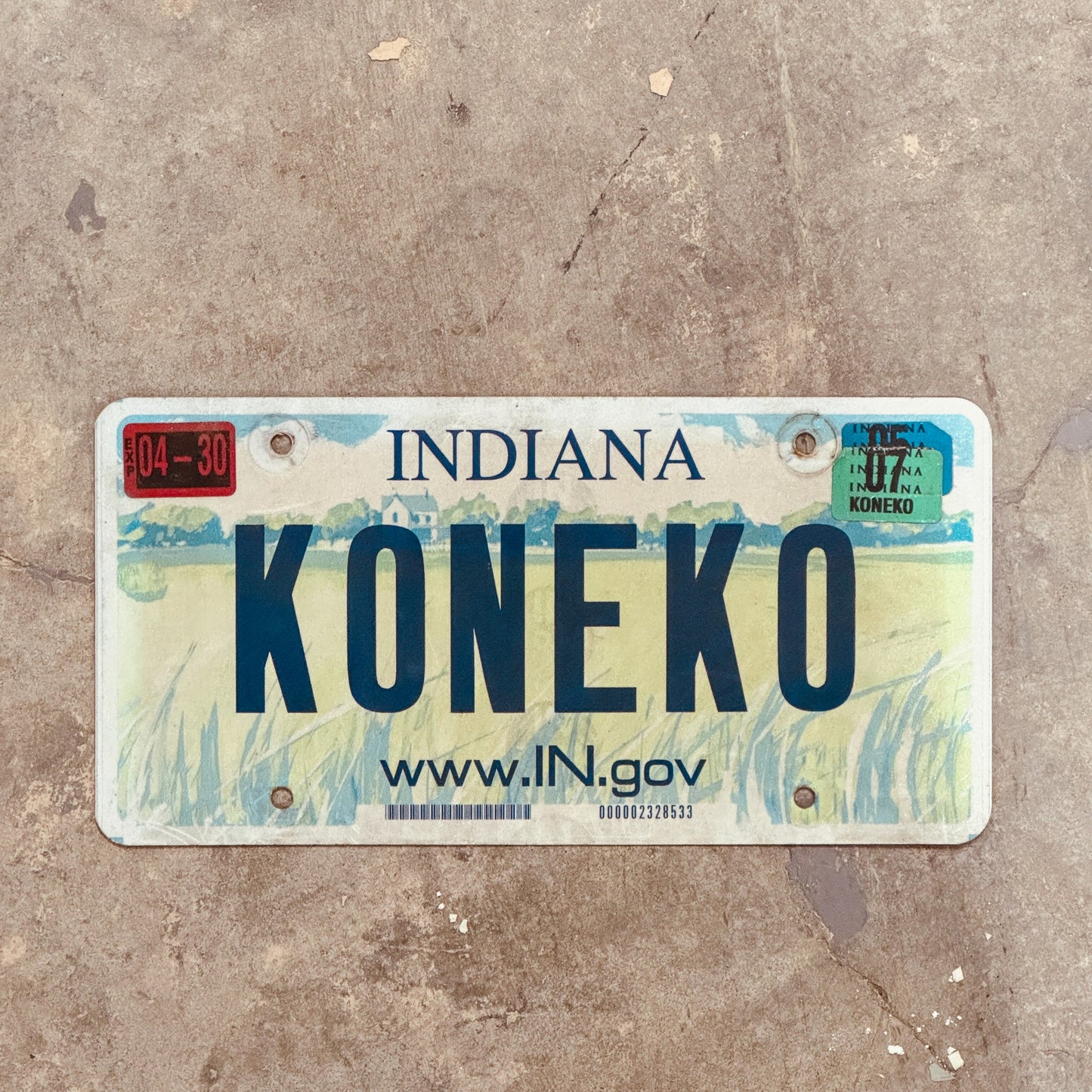 Photo of a 2004 Indiana VANITY License Plate Auto Tag Garage Decor Vintage Japanese Kitten KONEKO