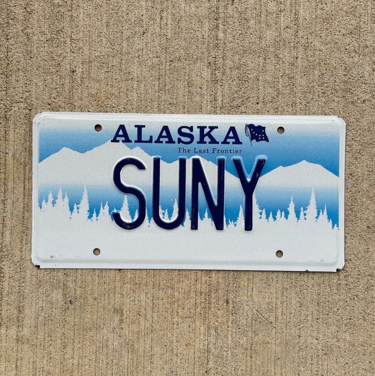 Photo of a 2005 2007 Alaska Vanity License Plate Auto Tag Garage Decor Vintage New York Graduation College SUNY