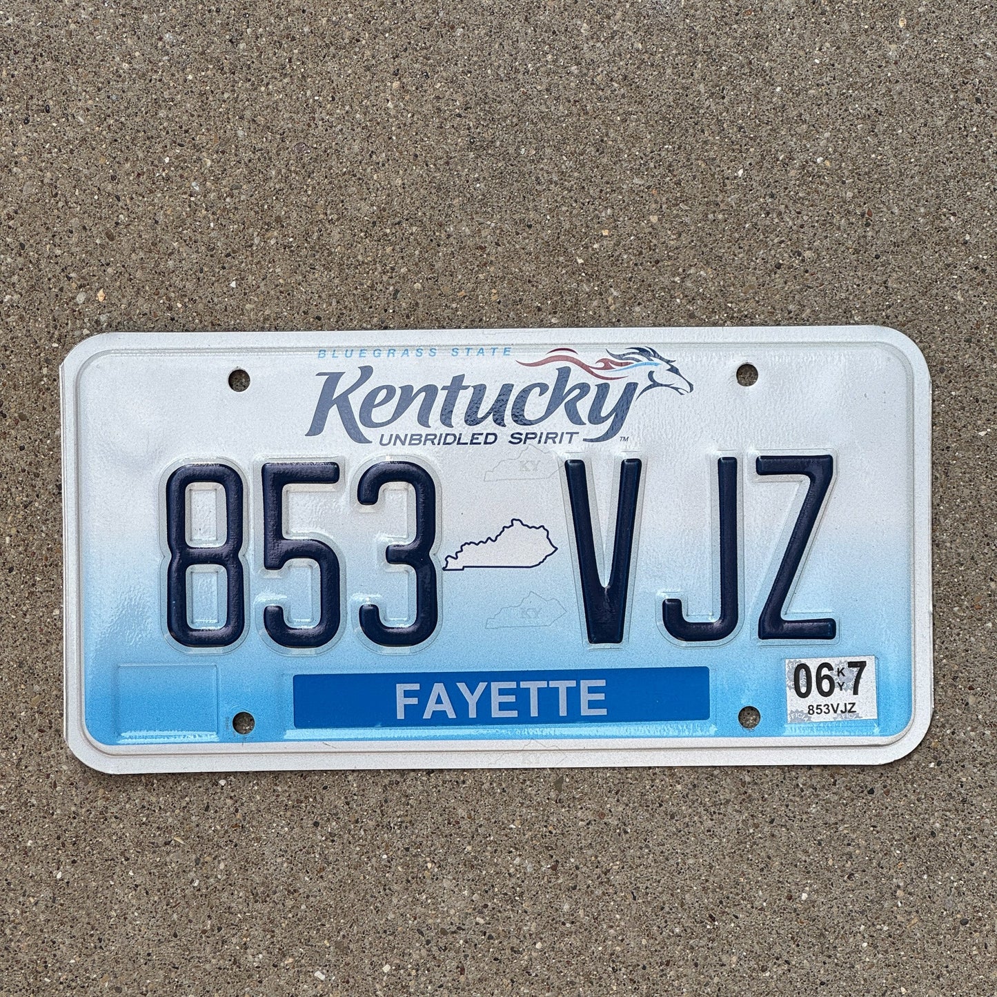 Photo of a 2005 2007 Kentucky License Plate Auto Tag Garage Decor Vintage Fayette County 853 VJZ