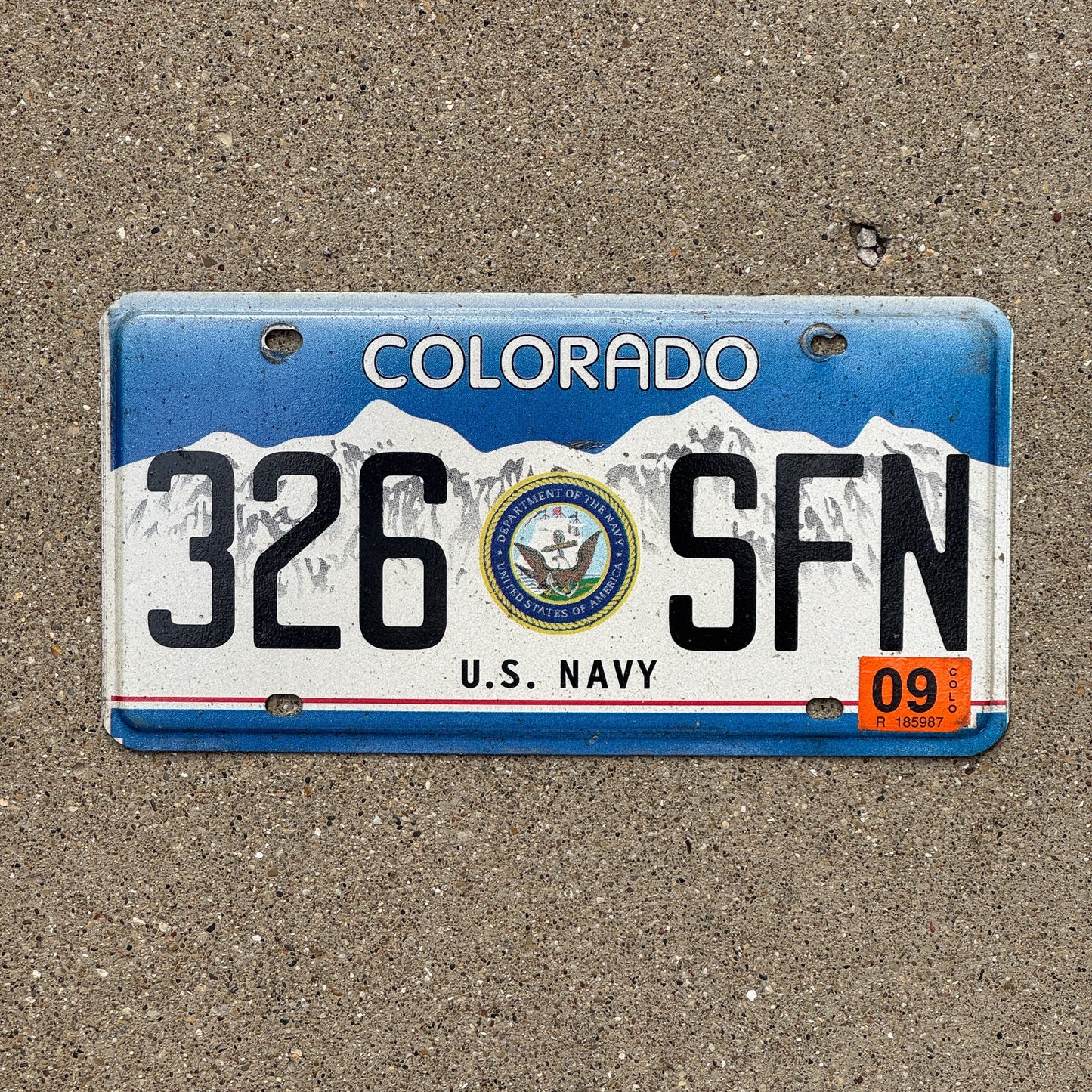 Photo of a 2005 2009 Colorado Military License Plate Auto Tag Garage Decor Vintage US Navy 326 SFN