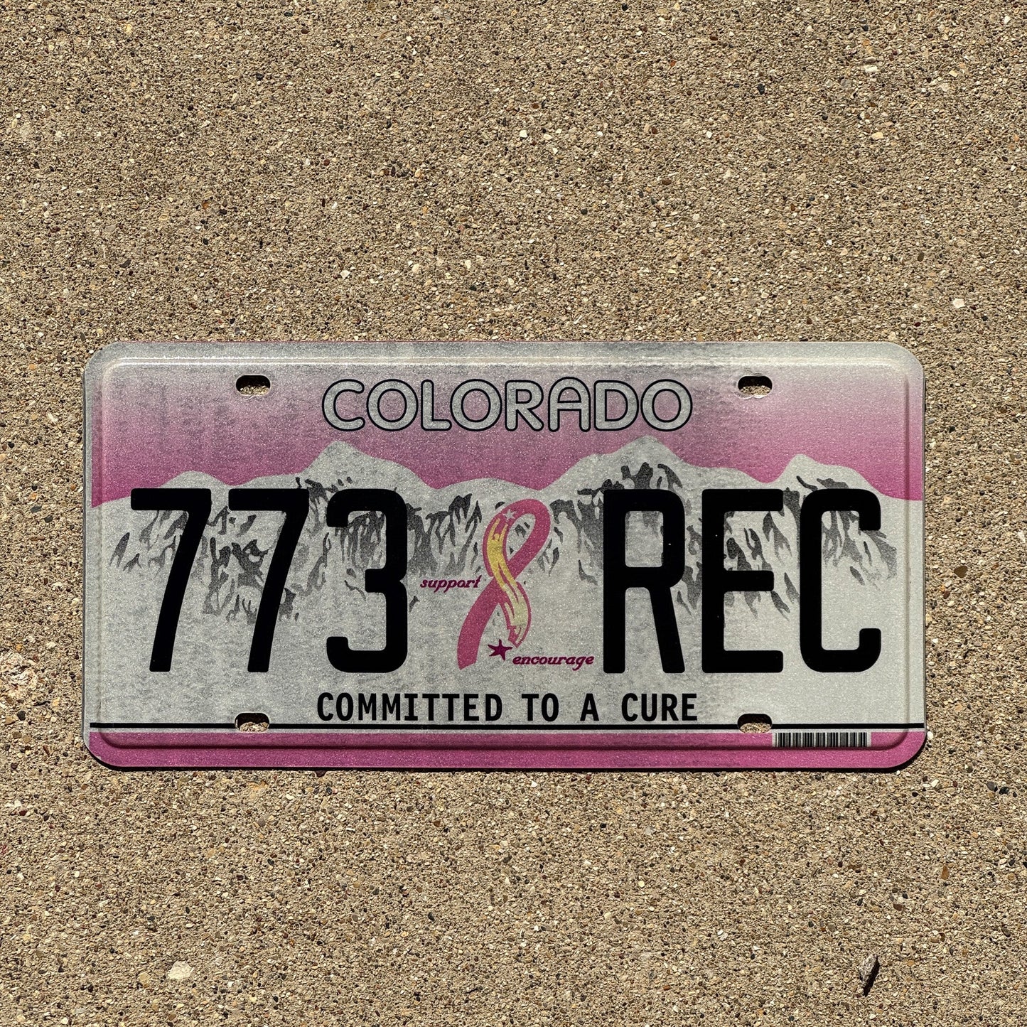 Photo of a 2005 Colorado Graphic / Specialty License Plate Auto Tag Garage Decor Vintage Breast Cancer Cure 773 REC