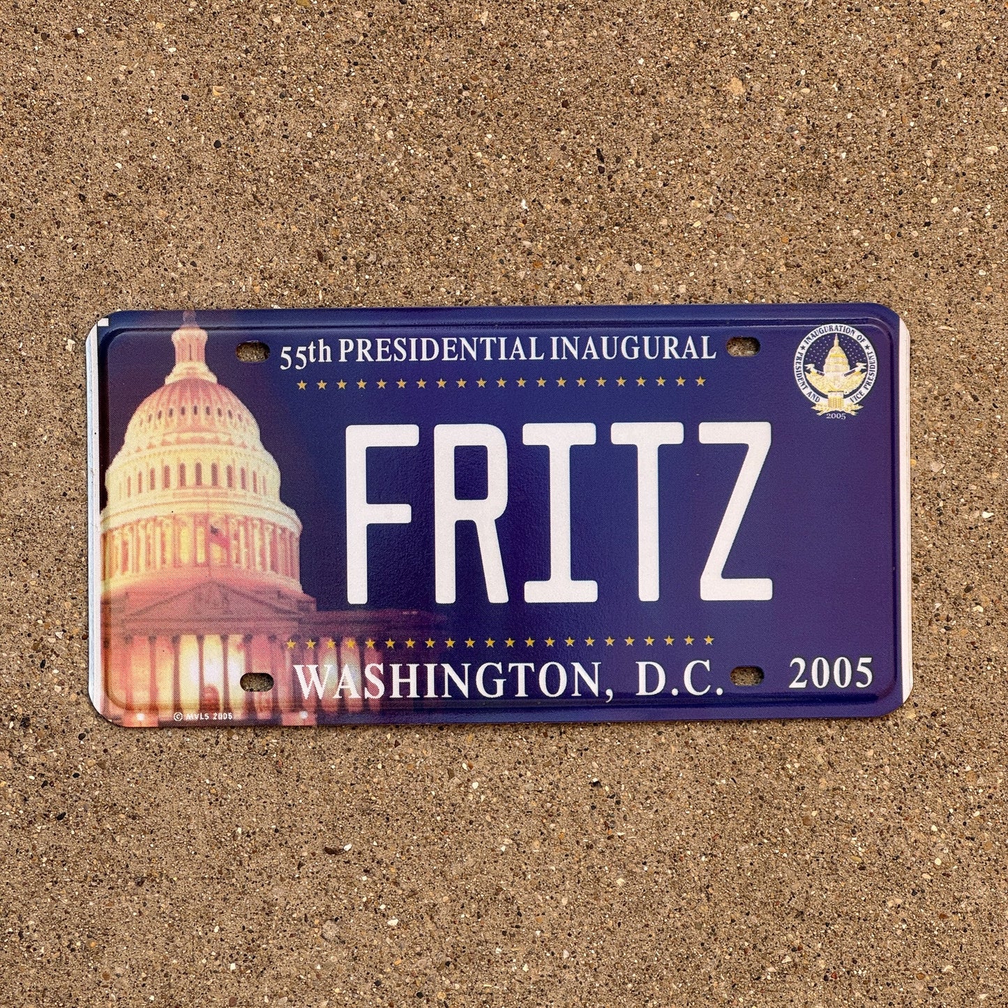 Photo of a 2005 Washington DC Vanity License Plate Auto Tag Garage Decor Vintage Tag 1 W Bush Inaugural Inauguration FRITZ