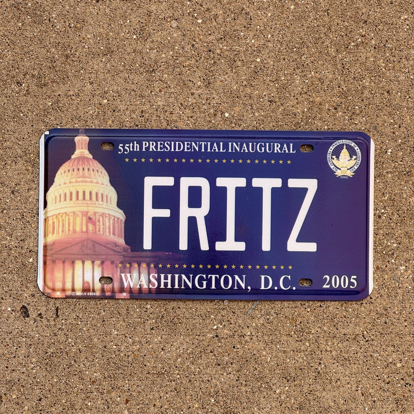Photo of a 2005 Washington DC Vanity License Plate Auto Tag Garage Decor Vintage Tag 2 W Bush Inaugural Inauguration FRITZ