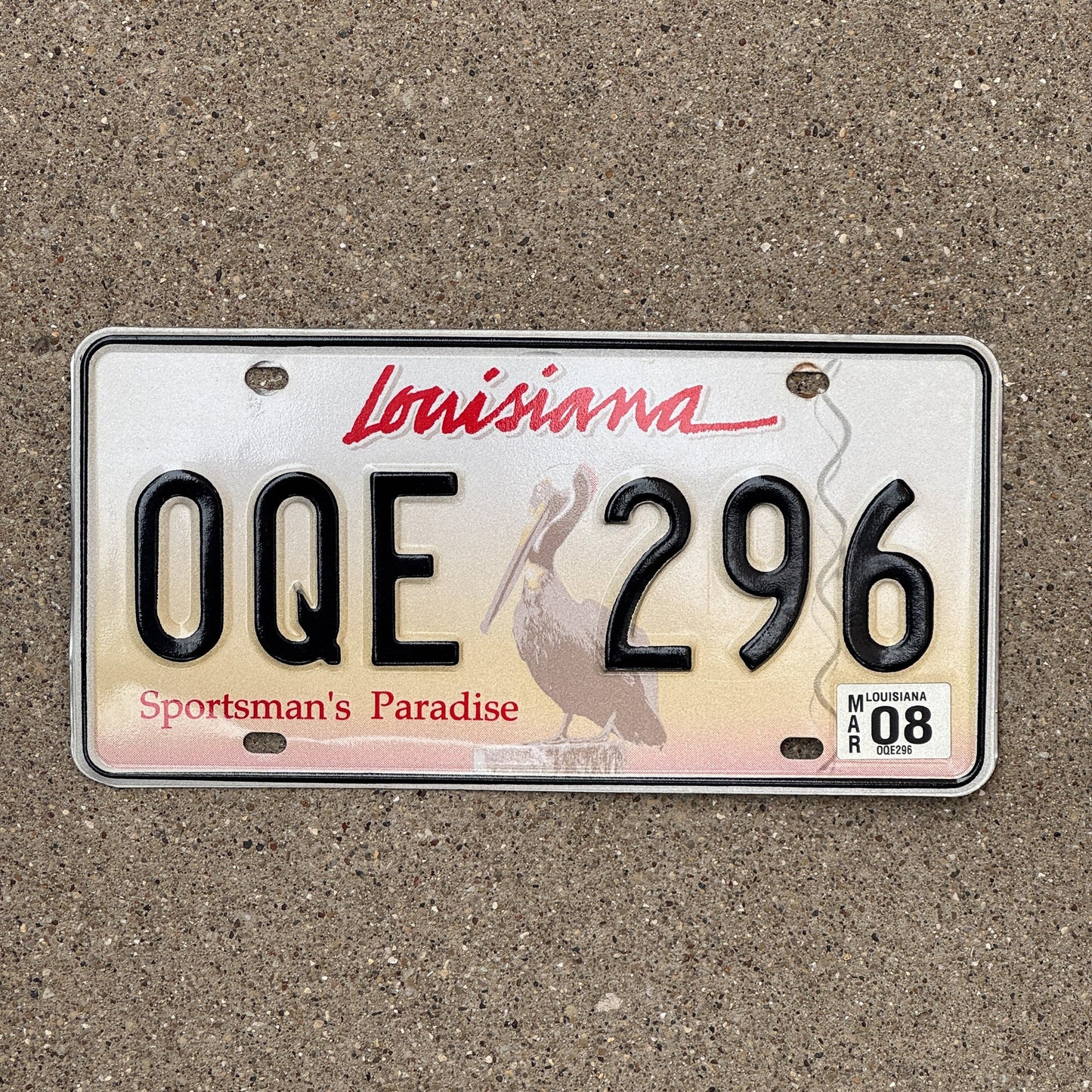 Photo of a 2006 2008 Louisiana License Plate Auto Tag Garage Decor Vintage OQE 296