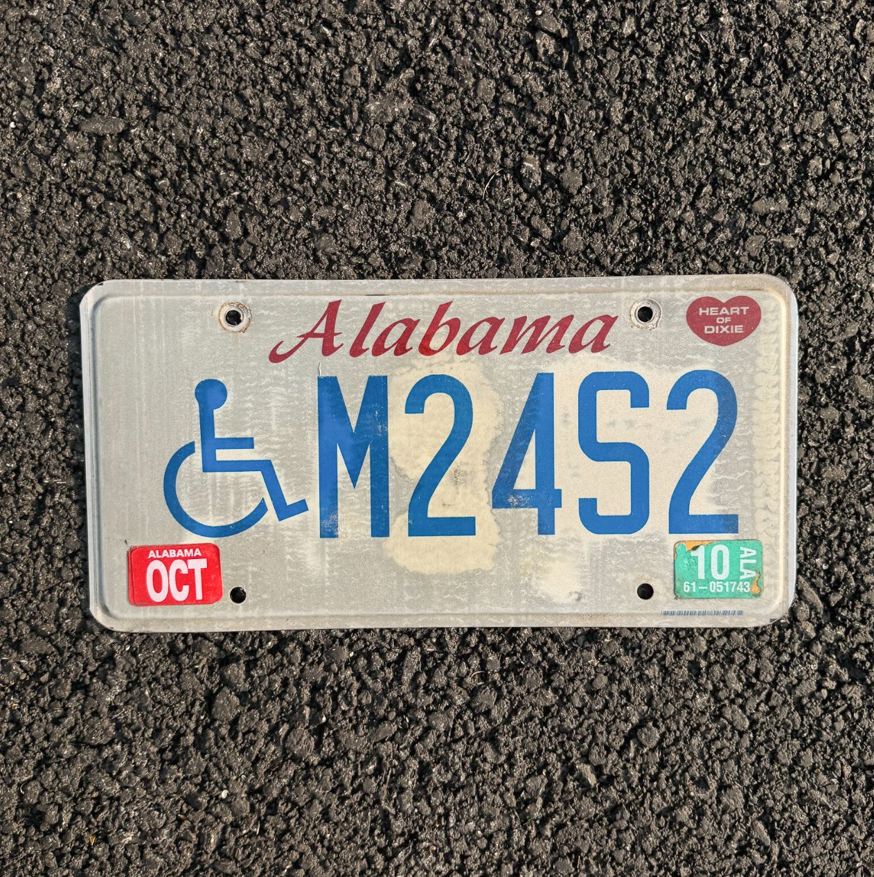 Photo of a 2006 Alabama Handicap Disabled License Plate Auto Tag Garage Decor Vintage Heart of Dixie M 24 S2