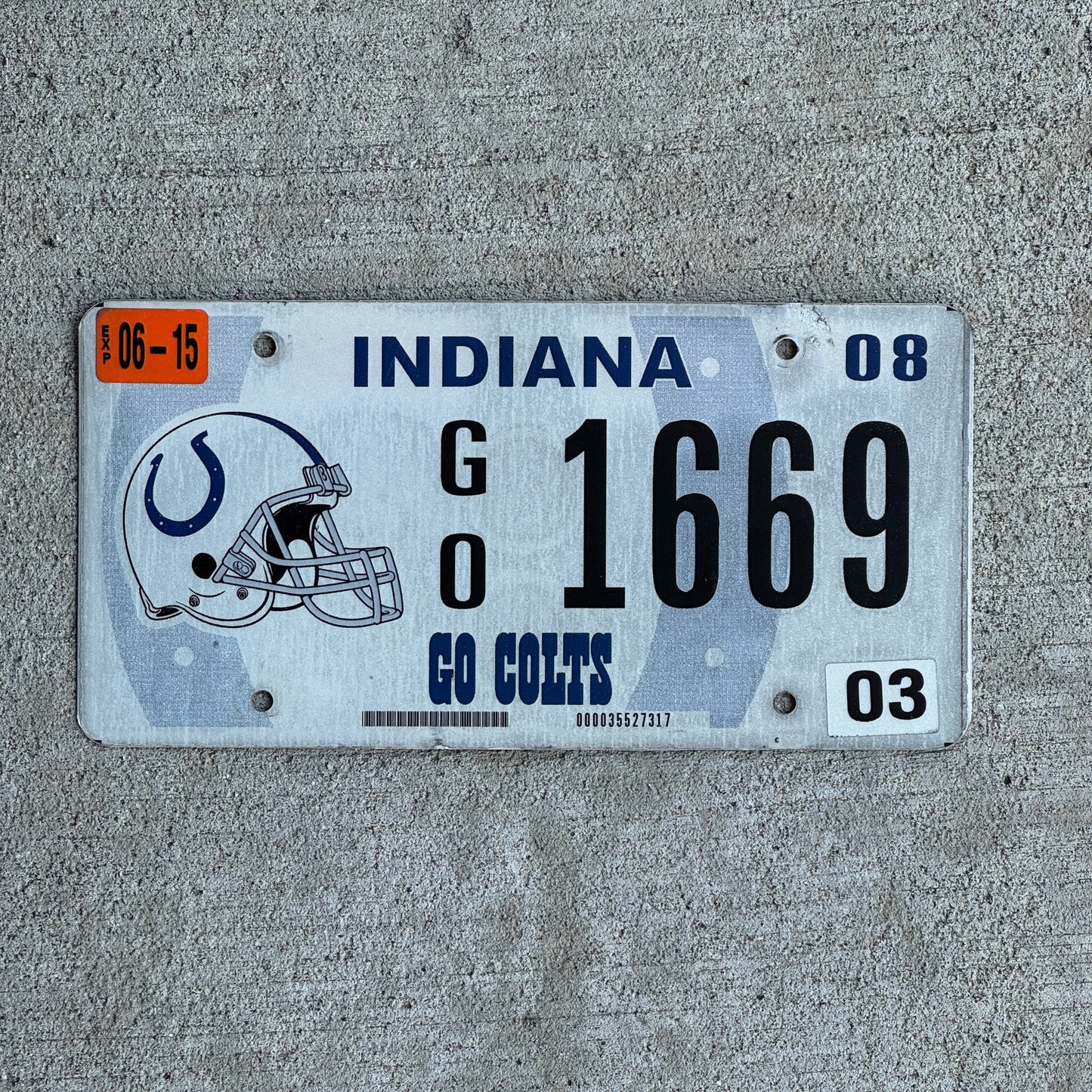 Photo of a 2006 Indiana Graphic / Specialty License Plate Auto Tag Garage Decor Vintage Go Colts, NFL Football GO 1669