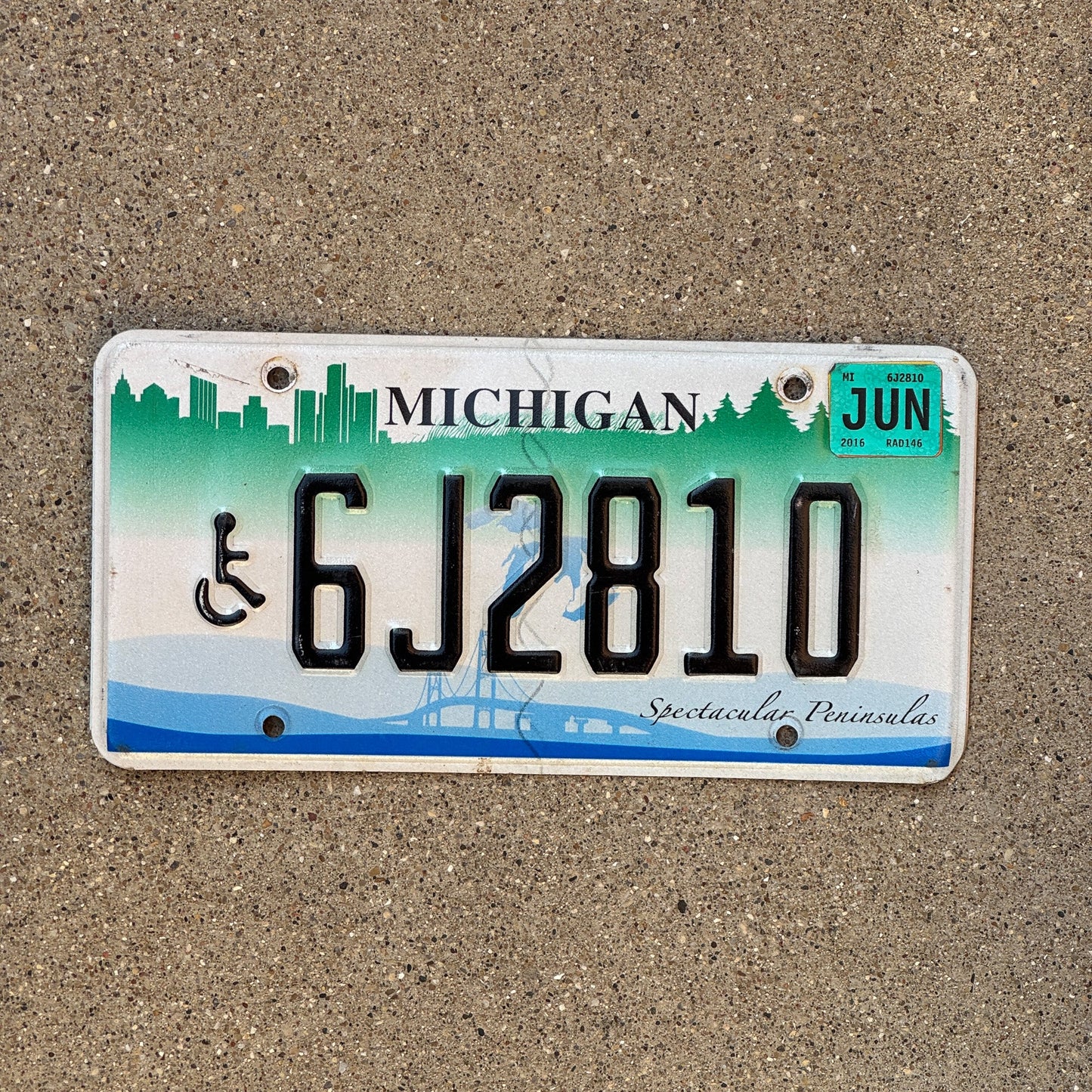 Photo of a 2007 2016 Michigan Handicap License Plate Auto Tag Garage Decor Vintage Graphic / Specialty Spectacular Peninsulas 6J2810