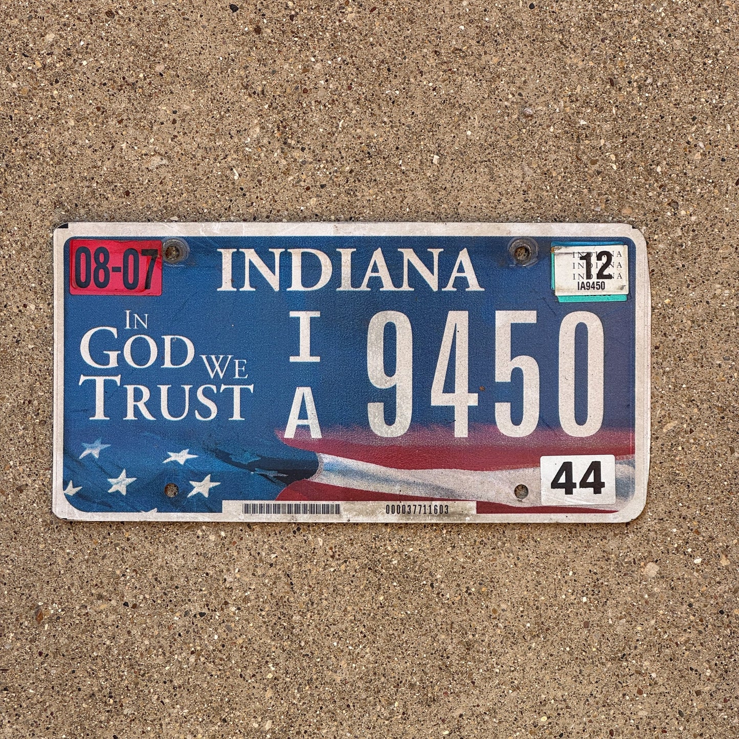 Photo of a 2008 2012 Indiana License Plate Auto Tag Garage Decor Vintage In God We Trust IA 9450