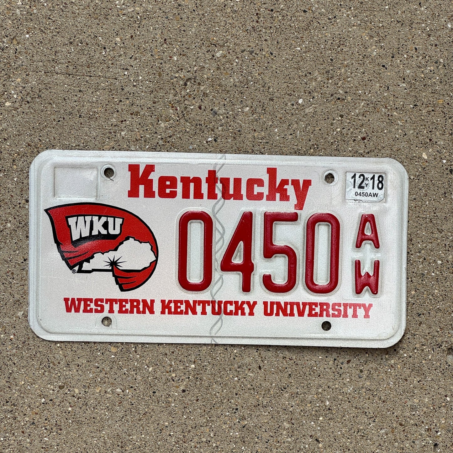 Photo of a 2008 2018 Kentucky Graphic / Specialty License Plate Auto Tag Garage Decor Vintage Western Kentucky University 0450 AW