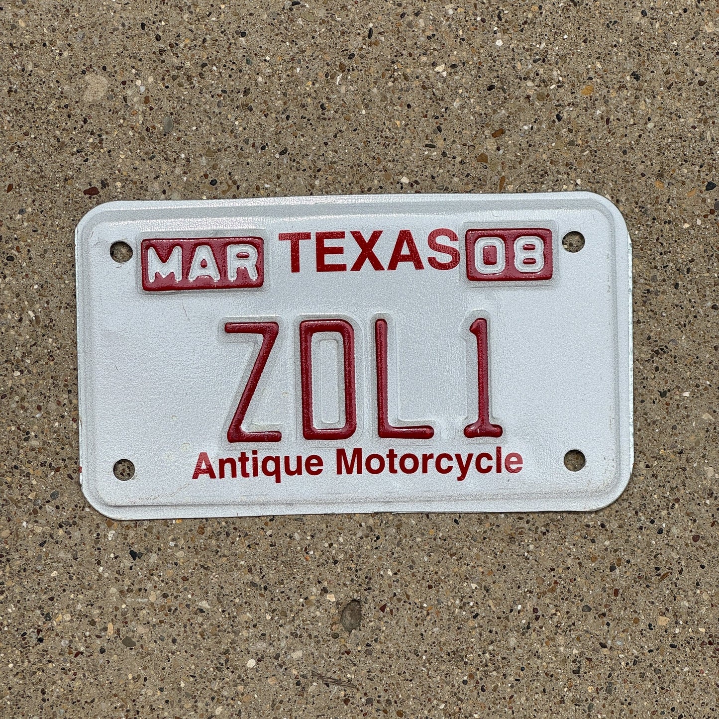 Photo of a 2008 Texas Antique Motorcycle License Plate Auto Tag Garage Decor Vintage ZDL 1